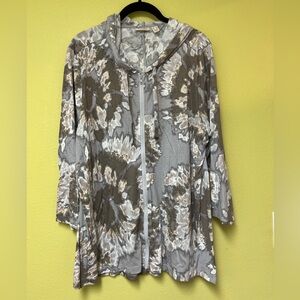 LOGO by Lori Goldstein Gray and White Hooded Cardigan